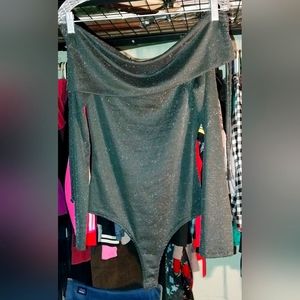 Fashion Nova Off Shoulder Black Sparkling Long Sleeve Bodysuit